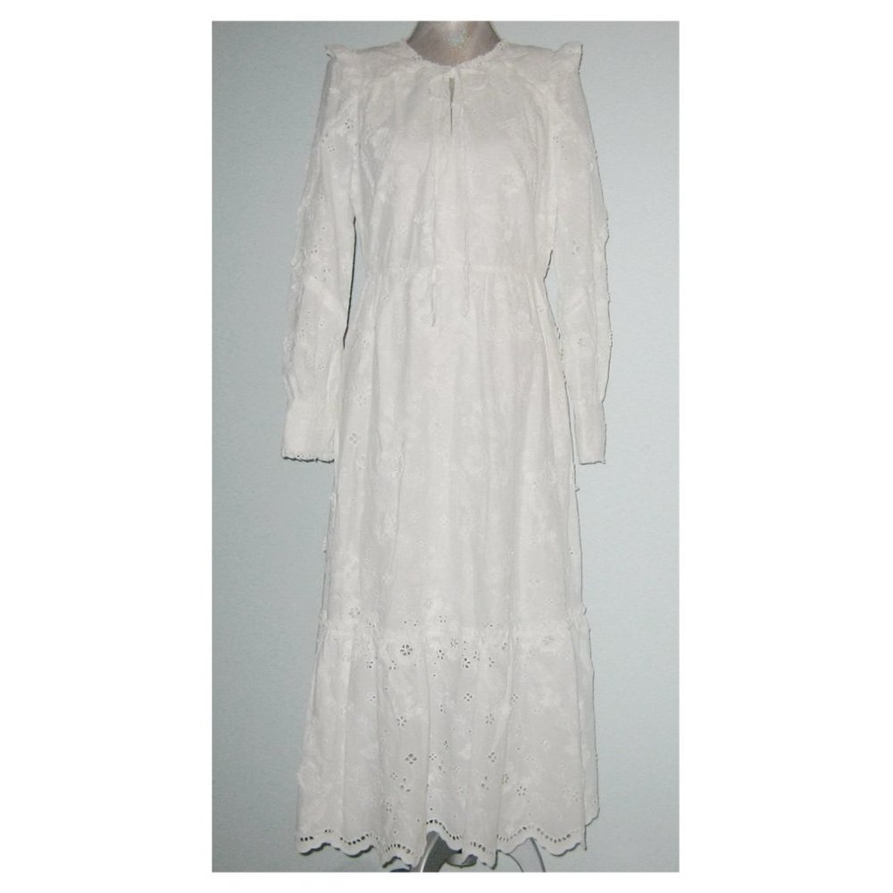 NWT Marchesa Notte BRODERIE ANGLAISE Eyelet L/S Midi Dress 10 Ivory MSRP $621
